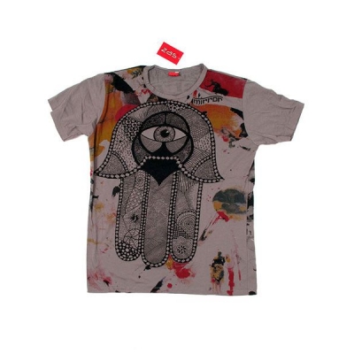 T-shirt etnica uomo simbolo Khamsa con occhio - Grigia